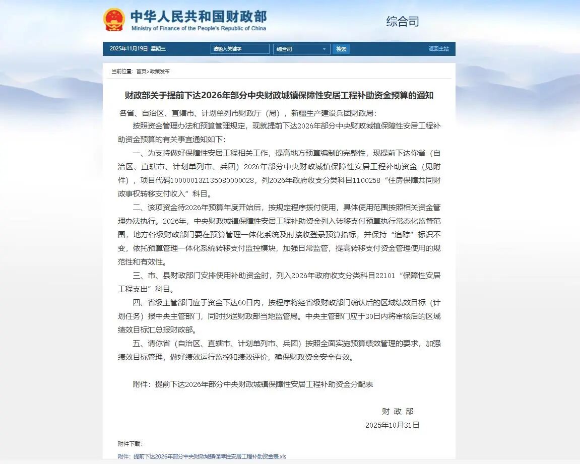 566亿元提前下达！事关保障性安居工程